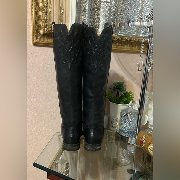 RARE Lucchese Spirit Black Leather Western OTK Boots Size 8